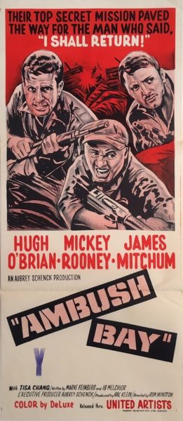 ambush bay australian NZ daybill war movie poster staring hugh obrian mickey rooney james mitchum ambush bay australian and NZ daybill war movie poster staring hugh obrian, mickey rooney and james mitchum