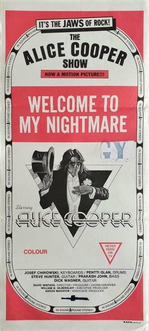 Welcome to my nightmare the Alice Cooper show australian daybill poster with artwork by Drew Struzan 1975