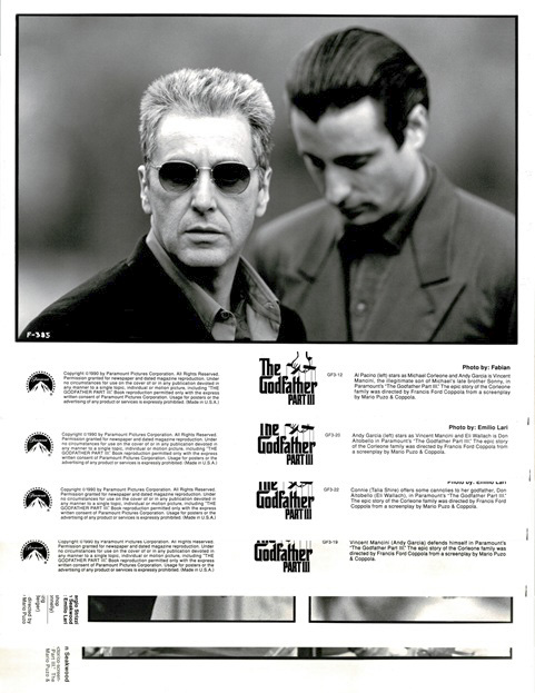 The Godfather Part 3 8 X 10 Stills X 6 (3)